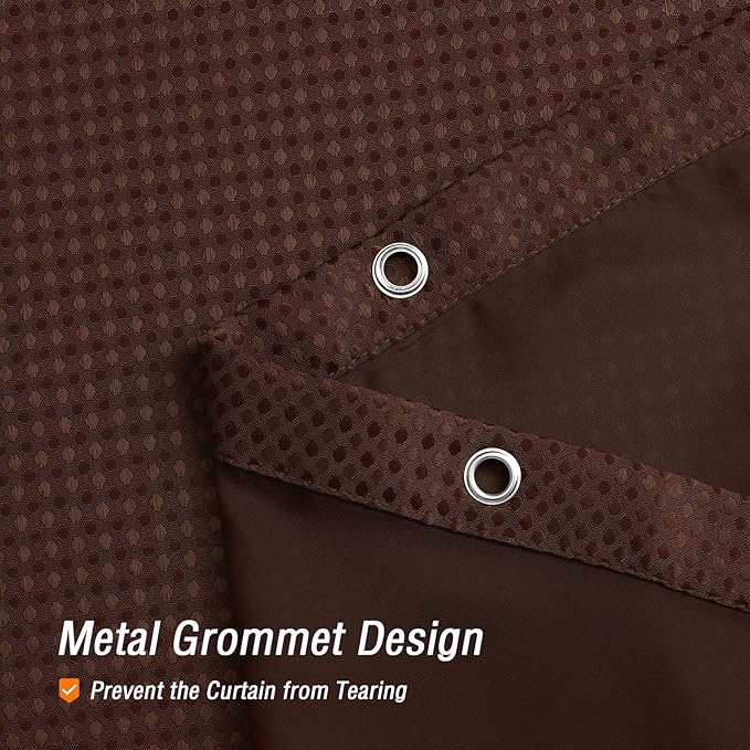 Gibelle Waffle Weave Shower Curtain with Mesh Top Window and Hooks Set, Spa Like Hotel Style Fabric Shower Curtain for Bathroom, Brown, 72x72