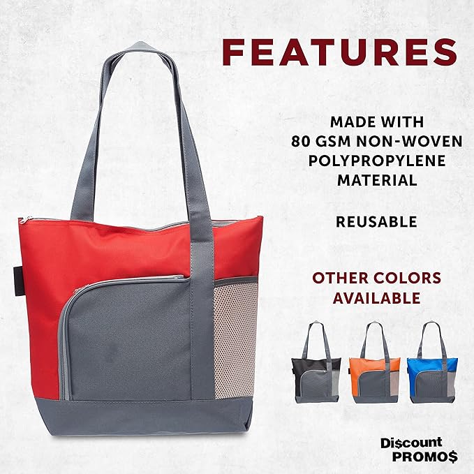 DISCOUNT PROMOS Go Getter Sport Tote Beach Bags Set of 6, Bulk Pack - Reusable, Great for Shopping, Beach, Picnic, Other Outdoor Adventure - Red
