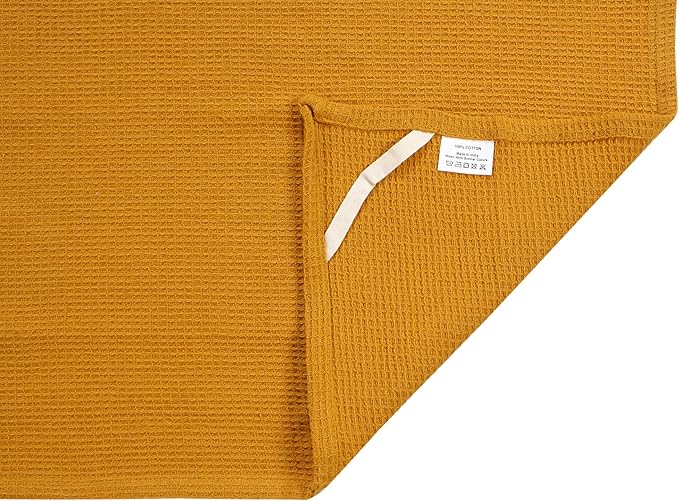 ACCENTHOME 100% Cotton Waffle Weave Kitchen Towel Set of 4 Super Soft Absorbent Tea Towels | Durable Cleaning Dish Cloths & Quick Drying Dishes Rags 18x26 inches in Rust/Mustard Color