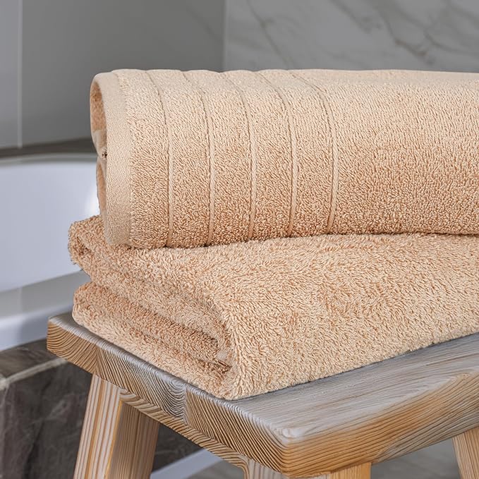 Tens Towels Pack of 2 Extra Large Bath Sheets 35 x 70 Inches, 100% Cotton, Larger & Lighter Weight, Quicker to Dry, Super Soft & Absorbent, Oversized Bath Towels, Beige