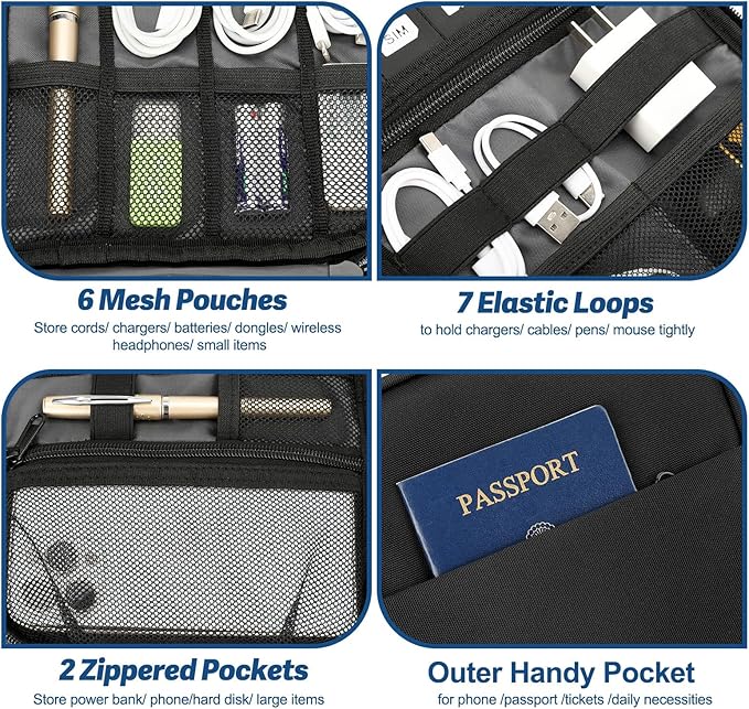 Castura Electronic Organizer Travel Case, All-in-One Portable Cable Organizer Bag for Storage, Cord Organizer Tech Accessories for Cables, Chargers, Power Bank, Flash Drive, SD Card