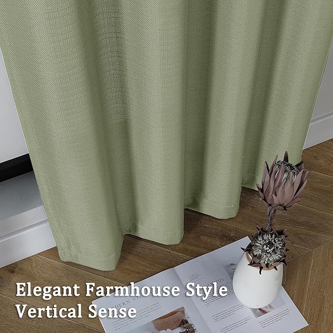 Lecloud Bessie Light Green Curtains 63 Inch Length 2 Panels, Light Filtering Curtains for Bedroom, Faux Linen Textured Window Drapes Rod Pocket, Window Treatments for Living Room, Each 40 W x 63 L