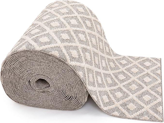 Well Woven Custom Size Hallway Stair Runner - Choose Your Length - Ainsley Ivory Diamond Trellis Geometric Tribal - 31 Inches Wide x 90 Feet Long Runner (31" x 90' Runner) Rug