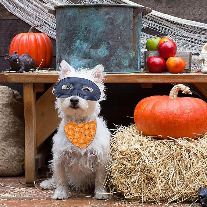Halloween Dog Bandanas Reversible 2 Pack Small, Orange Black Spider Web Ghost Witch Hat Cute Halloween Pet Bandanas for Dogs Adjustable Triangle Holiday Scarves for Small Medium Boy Girl Dogs