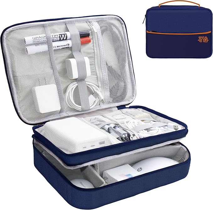 Miavers Electronics Organizer,Travel Cord Organizer Pouch, Portable Cable Organizer Bags, Waterproof Electronic Accessories Storage Case for Cables, Cords, Charger, Phone (Three Layer-NavyBlue)