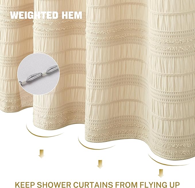 Siiluminisoy Beige Shower Curtain Farmhouse Shower Curtain Cotton Blend Striped Shower Curtains for Bathroom Shabby Chic Rustic Decor 72 x 72