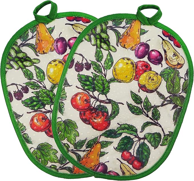 Pot Holders Set of 2 with Transparent Clear Silicone Shell and Nice Fruit Flower Cotton Lining, Heat Resistant to 500 F Kitchen Oven Gloves Pot Holder for Cooking (Fruit Flower, Potholders)