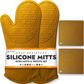 HOMWE Silicone Oven Mitts and Pot Holders, 4-Piece Set, Heavy Duty Cooking Gloves, Kitchen Counter Safe Trivet Mats, Advanced Heat Resistance, Non-Slip Textured Grip (Yellow)