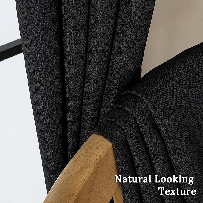 Lecloud Bessie Black Valance for Windows 14 Inch Length 2 Pcs, Light Filtering Faux Linen Cafe Curtains, Short Curtains for Bedroom Bathroom Living Room with Dual Rod Pocket, Each 30 W x 14 L