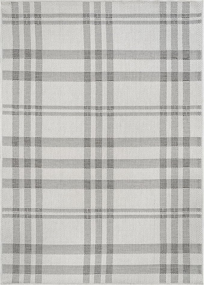CAMILSON Easy Jute Rug 5x7, Indoor Outdoor Off-White Color Fiber Area Rugs for Living Room Patio and Kitchen Rug Checkred Boho Woven Design, Easy-Cleaning, Washable Outside Carpet (5 x 7)