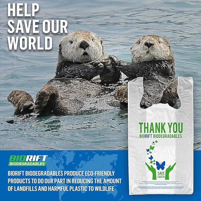 Biodegradable Thank You Bags | 500 Count - Bulk | Extra Thick, Strong, Recyclable, & Reusable | 100% Biodegradable Shopping Bags, Grocery/Restaurant/Supermarket | 12" x 6.5" x 22" | Made in USA