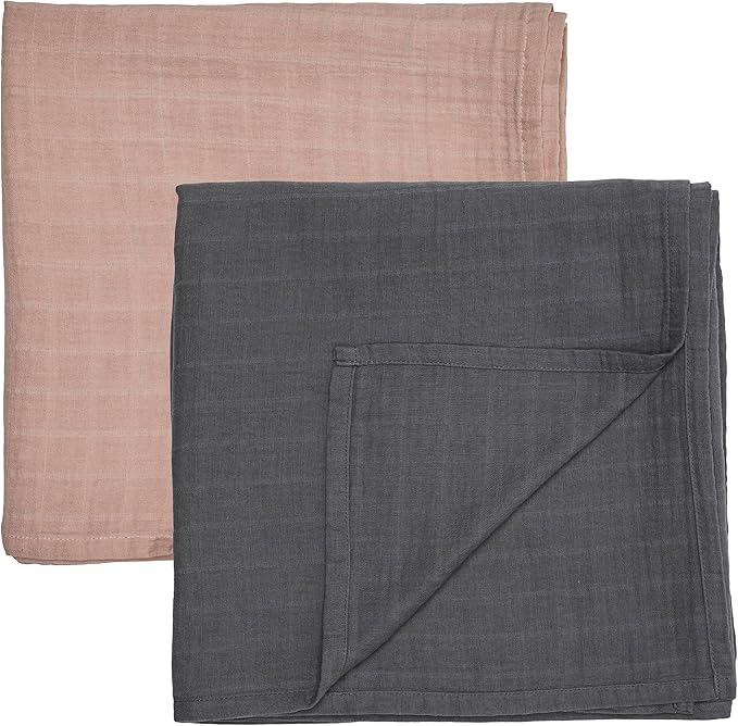 Huxie Swaddle - 100% Organic Cotton - Muslin Swaddle Blankets for Newborn, 47" x 47" 2-Pack (Blush/Soft Grey)