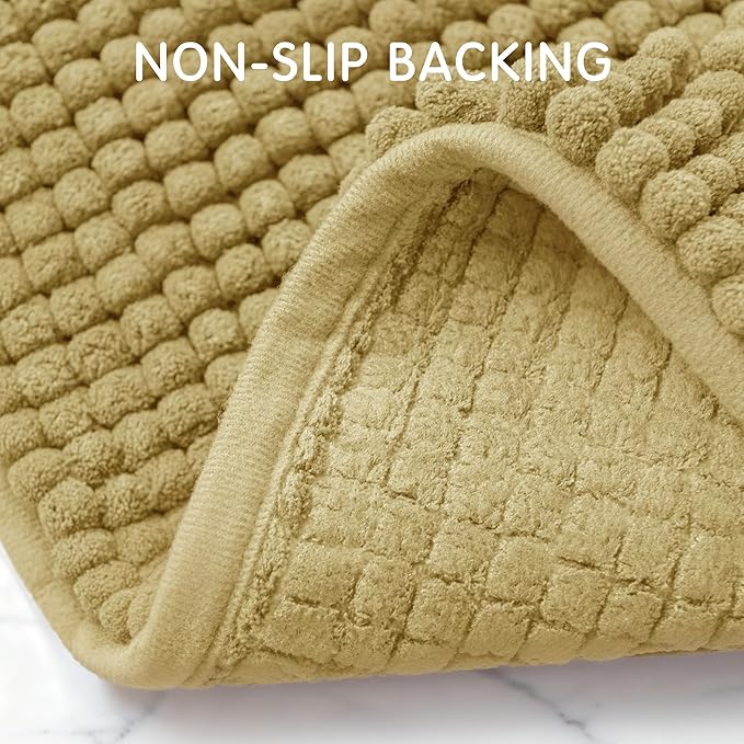 SUBRTEX Bathroom Rugs Chenille Bath Rug, Soft Short Plush Bath Mat, Water Absorbent Shower Mat, Quick Dry Machine Washable(Yellow, 24" x 60")