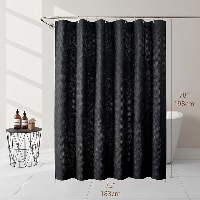 Ebesto Black Fabric Shower Curtain 78 Inch Length 1 Piece, Embossed Textured Waffle Cloth Shower Curtains for Bathroom Modern Hotel Spa, Water Resistant Machine Washable, 72Wx78L Inches