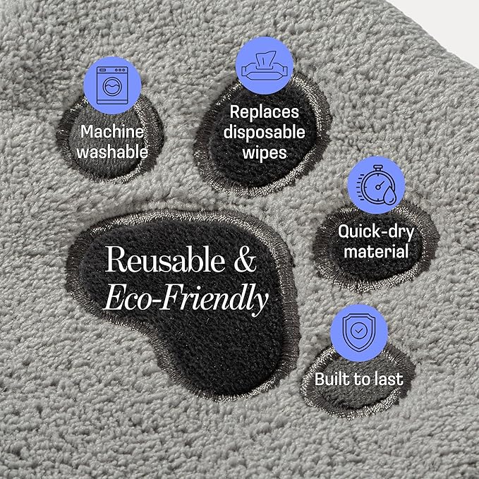 Muddi Mitt Microfiber Reusable Pet Wipes Grooming Towel Glove | Machine-Washable, Soft, Double-Sided Bath Mitt Replaces Wipes | Dirt Odor Removal | Gentle Paw Coat Cleaner | Dogs & Cats (A Pair)