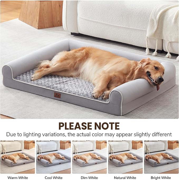 Warmrest Large Dog Beds Large Sized Dogs, Orthopedic XXL XL Dog Bed for Medium Size Dogs, Big Waterproof Couch Sofa with Removable Washable Cover for Pet, Light Grey, 45"*35"*7"