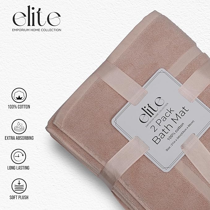 ELITE Emporium Home Collection 2-Piece Cotton Bathroom Mat Set, 21" x 34" - 100% Cotton, Absorbent, Quick-Dry, Bath Towel Mats for Bath Floor, Dusty Pink [Not a Bathroom Rug]