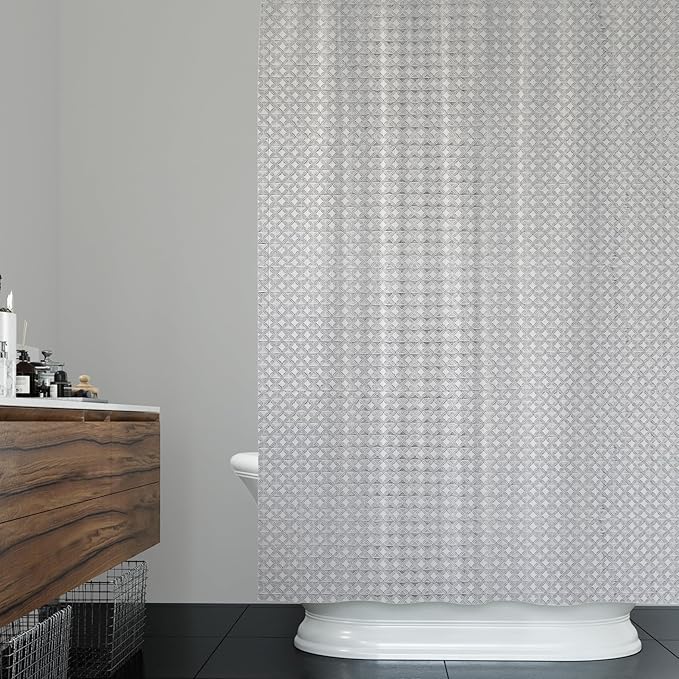 ggaimwf 60x72 Inch Solid Color Shower Curtain for Bathroom Waffle Bath Water Resistant Fabric Curtains Platinum Gray Modern Thick Shower Stall Curtain with Metal Hooks
