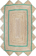 Scalloped Edge Rug, Hand Woven Natural Jute Area Rug, 8x11 Ft Beige & Green Braided Sisal Kilim Rugs for Living Room, Kitchen, Entryway, Farmhouse