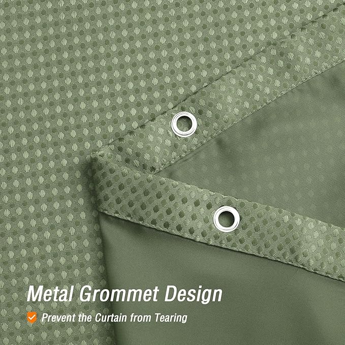 Gibelle Small Stall Shower Curtain 36 x 72, Narrow Half Waffle Weave Fabric Shower Curtain with Mesh Top Window and Hooks Set, Hotel Style Bathroom Design, Sage Green