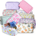 Paterr 10 Pcs Quilted Makeup Bag Bulk Cotton Floral Cosmetic Bag Women Girls Bridesmaid Gifts Cute Makeup Pouch Coquette Aesthetic Travel Toiletry Organizer(Gingham Floral,7.87 x 4.72 x 3.15 Inches)
