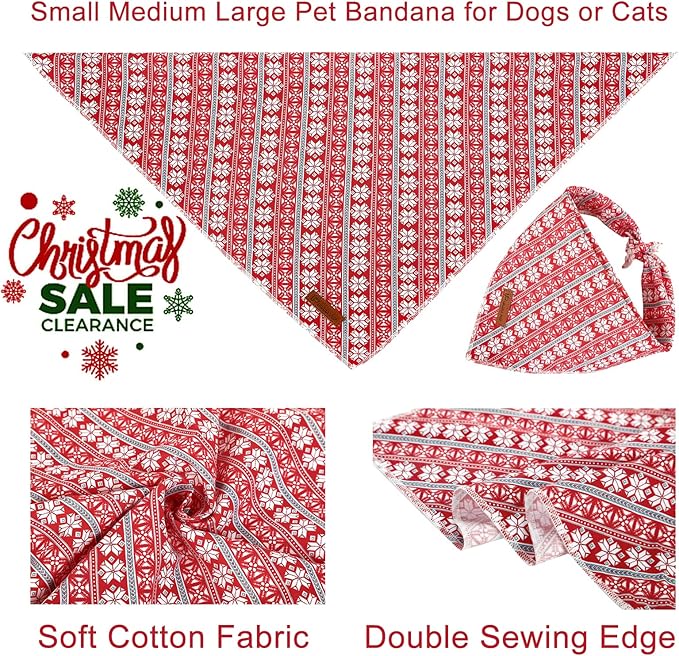 UP URARA PUP Christmas Dog Bandana - Snowman Triangle Bid Scarf for Girl Boy, Cotton Pet Kerchief, Cute Red, Adjustable Winter Puppy Accessory for Small Medium Large Dogs