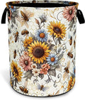 NUTAINLA Bee Sunflower Laundry Basket Flower Foldable Oxford Cloth Funny Tote Bag Laundry Hamper Clothes Storage Bucket Toy Organizer For Bathroom/Laundry Storage/Bedroom 18.9x16.5 Inch