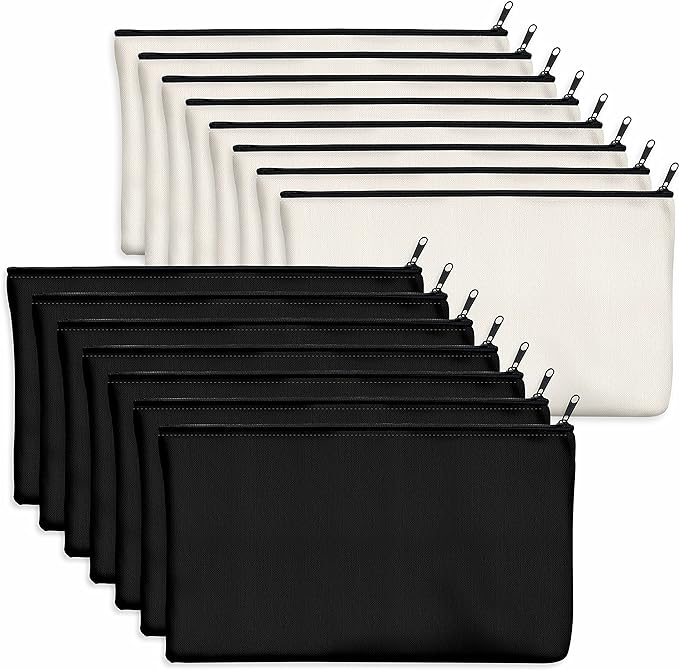 15 Pack Blank Cotton Canvas DIY Craft Zipper Bags Pouches Pencil Case for Makeup Cosmetic Toiletry Stationary Storage