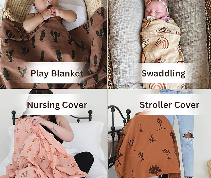 Leyl&Ari Muslin Swaddle Blanket |100% Organic Cotton Receiving Wrap (Boho Butterflies Set)