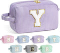 YOOLIFE Initial Makeup Bag for Women - Monogram Cute Makeup Bags Cosmetic Case Toiletry Pouch for Women Her Best Friend Sister Teacher, Personalized Birthday Gifts for Women, Purple Y