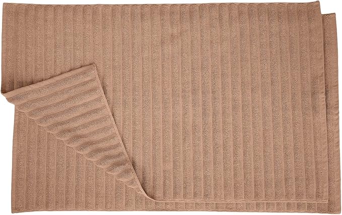 Superior Striped Bath Mat 2-Pack, 100% Combed Cotton, Luxury Spa Ribbed Texture, Durable and Washable Bathroom Mats - Coffee, 22" x 35" each