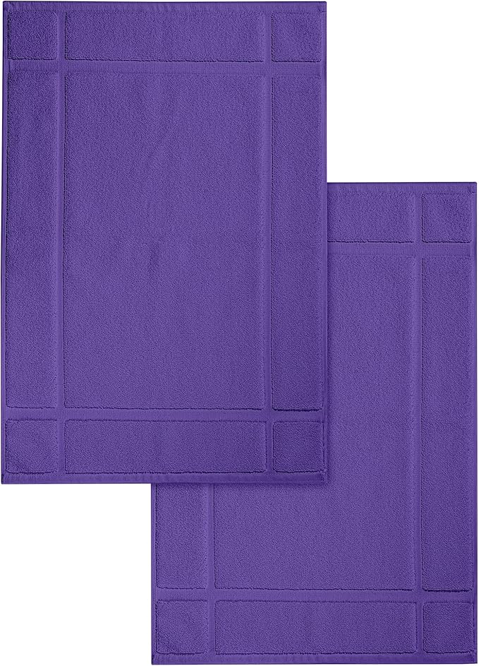Ample Decor 100% Cotton Bath Mats 24 x 17 Inches, Quick Dry, 1350 GSM Banded Border Shower Bathroom Floor Mat, Not Bathroom Rug - Purple, 2 Pack