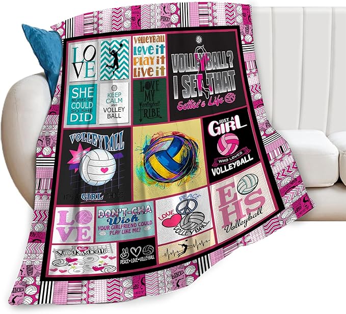 Volleyball Blanket Volleyball Throw Blanket Soft Fleece Flannel Bedding Sports Gifts for Women Girls Lovers Adults Stuff Plush for Couch Sofa Bed Room Decor 60"X80"