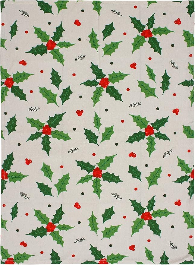 ACCENTHOME Christmas Kitchen Towels - Set of 4 Absorbent Cotton Dish Towels | Merry Christmas Printed Kitchen Linen Tea Towels & Drying Dishes - 20x28 inch