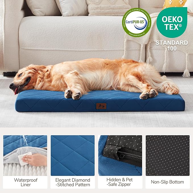 Warmrest Orthopedic Dog Bed Mat Large Medium Sized Dogs, Waterproof Dog Crate Bed with Removable Cover, Washable Pet Bed with Egg Crate Foam, 35"x22"