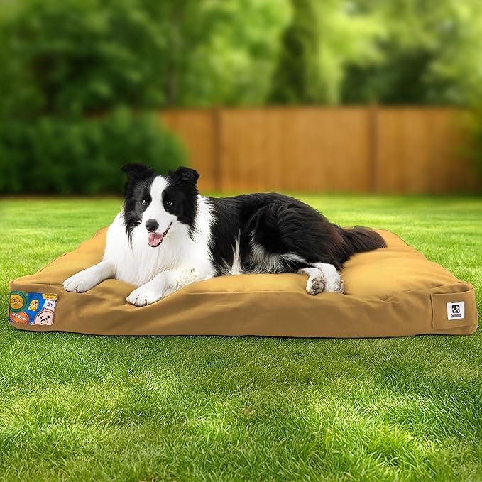 Sytopia 36'' Canvas Indestructible Outdoor Dog Bed with Waterproof Washable Removable Cover for Large and Medium Dogs, Indoor and Patio Pet Pad, Yellow