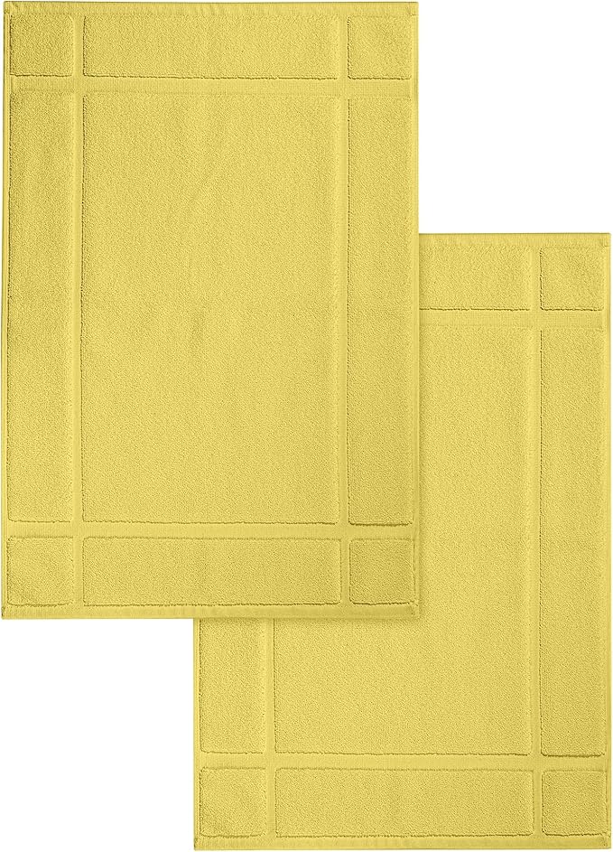 Ample Decor 100% Cotton Bath Mats 34 x 20 Inches, Quick Dry, 1350 GSM Banded Border Shower Bathroom Floor Mat, Not Bathroom Rug - Yellow, 2 Pack