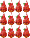 Eccliy 12 Pcs Reusable Mesh Grocery Bags Portable Cotton Produce Containers Washable Net Mesh Tote Bag Handle String Shopping(Red)