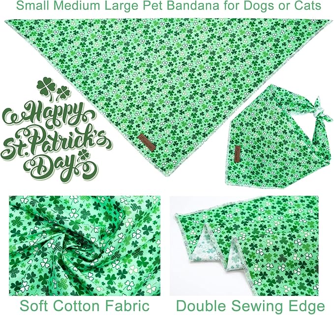 UP URARA PUP St. Patrick's Dog Bandanas, Shamrock Triangle Bid Scarf for Medium Large Girl Boy Dogs, Spring Cotton Puppy Kerchief, Green Dog Bandana
