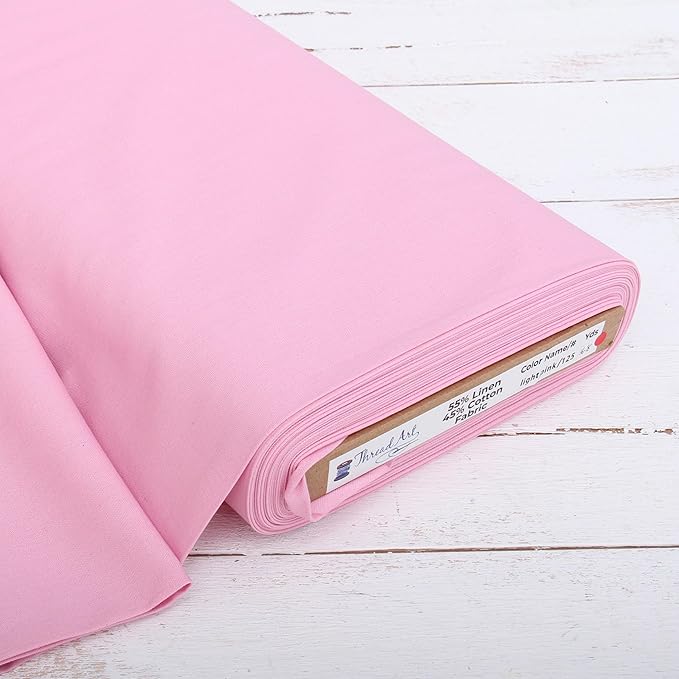 10 Yard Cut of Threadart Linen Fabric - Premium Cotton Linen Fabric for Embroidery, Cross Stitch, Apparel, Canvas, Home Décor- 55" Width - Light Pink
