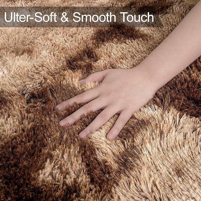 2x8 ft Plush Brown Tie Dye Rug Runner High Pile Fluffy Soft Bedside Rug Fuzzy shag Carpet for Bedroom Living Room Hallway Nursery Kids Home Decor Furry Carpet