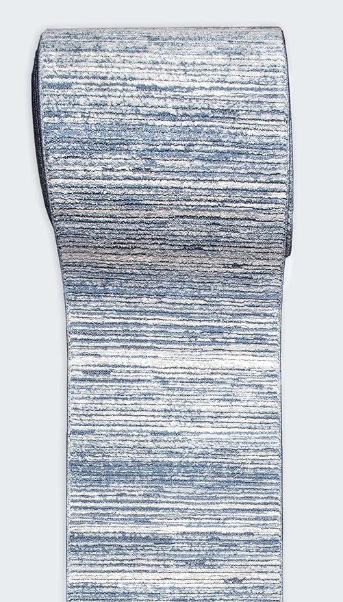 Well Woven Custom Size Hallway & Stair Runner- Harlow Delphi Blue 31 Inches Wide x 5 Feet Long Runner (31" x 5') Runner Rug - Modern Stripes Pattern, Ultra-Soft, Easy-Clean