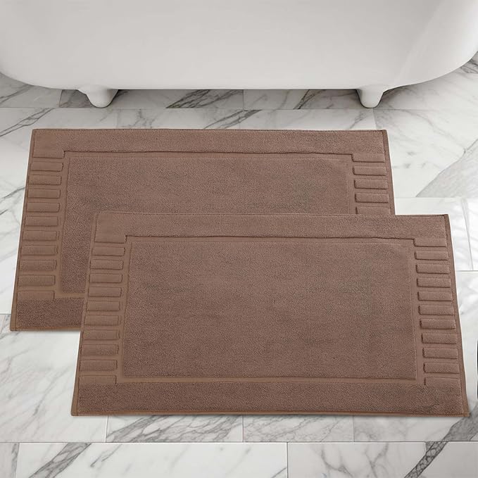 Superior 100% Cotton Bathmat Set, Bath Mat, Bathroom Decor, Shower, Bathtub Essentials, Home Accessories, Washable Rug, Absorbent, Quick Dry, Leo Collection, Set of 2, 22" x 35", Coffee