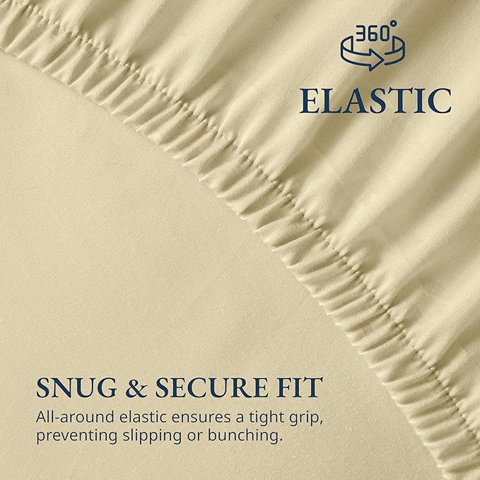 LANE LINEN Twin XL Fitted Sheet, 100% Organic Cotton 2-Piece Set (1 Fitted Sheet, 1 Pillowcase), Percale Weave, Bottom Sheet, Soft, Breathable, Fits Mattress Upto 15" Deep - Taupe (No Flat Sheet)