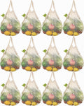 Eccliy 12 Pcs Reusable Mesh Grocery Bags Portable Cotton Produce Containers Washable Net Mesh Tote Bag Handle String Shopping(Beige)