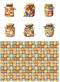 Patchwork Honey Jar Cotton Fabric Panel – 6 Designs (10×10 inch Each) + Bonus Sheet 29.5×19.6 inch, 100% Cotton 140 GSM, Made in Türkiye