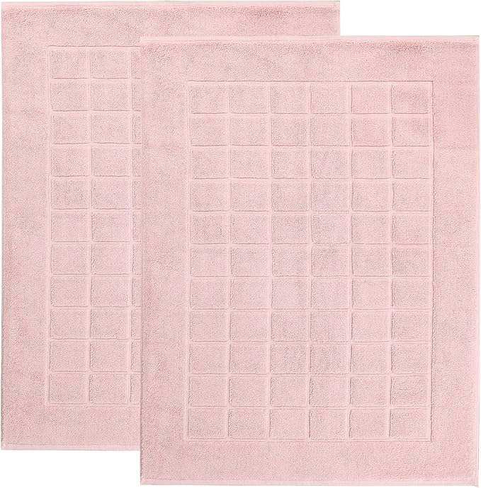 Superior 100% Cotton Bathmat Set, Bath Mats, Bathroom Decor, Shower, Bathtub Essentials, Home Accessories, Small Washable Rug, No Backing, Heavyweight, Nora Collection, Set of 2, 22" x 35", Tea Rose