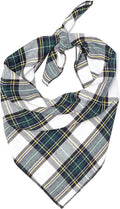 THE WORTHY DOG Classic Tie-On Dog Bandana – Soft Cotton Flannel Square Pet Bandana, Stewart Tartan Pattern, Green/White, Small