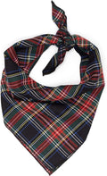 THE WORTHY DOG Classic Tie-On Dog Bandana – Soft Cotton Flannel Square Pet Bandana, Stewart Pattern, Black Multicolored, Small