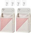 Someteth 2pcs Wall Hanging Storage Organizer Bag, Hanging baskets with pockets for Wall organizing, Storage Hanging Bag for Bedroom, Dormitory, Study Room, Bathroom (Pink/white)